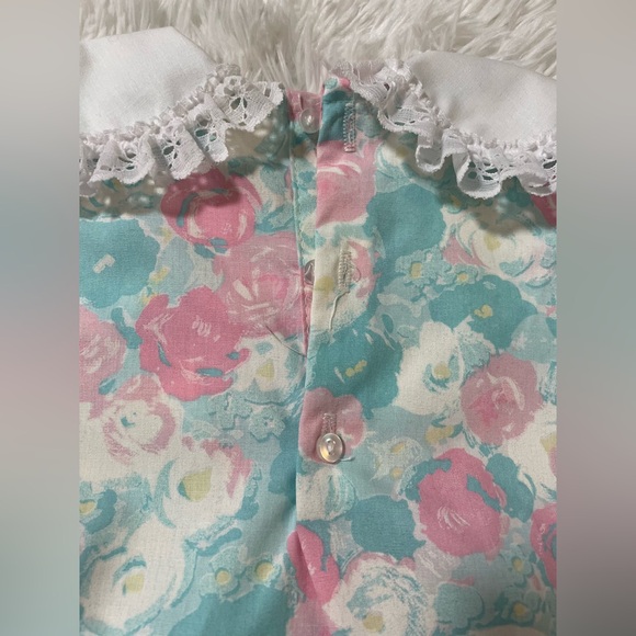 NEW Vintage Roanna 90s 80s Victorian Lace Bib Collar Pink Floral Dress Girls 3T - Picture 9 of 9